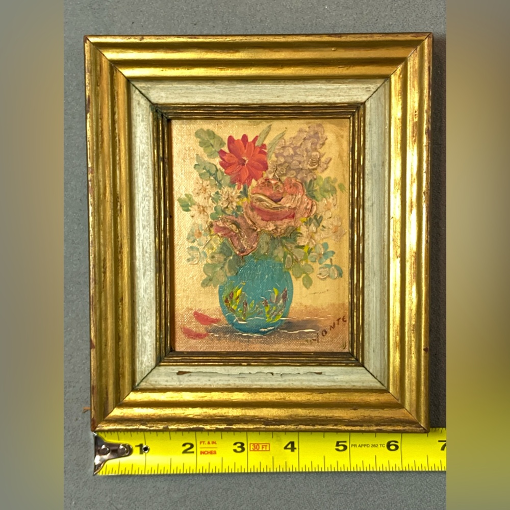 Vintage Framed Floral Oil Painting Signed‎ Small 7.5 x 6.5 x1"